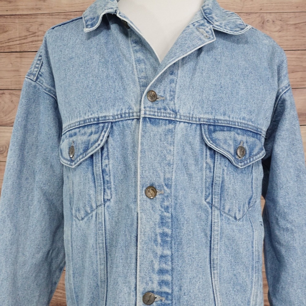 Vintage Pepsi Jacket Mens XL Blue Denim Button Bomber Retro Logo Light Wash